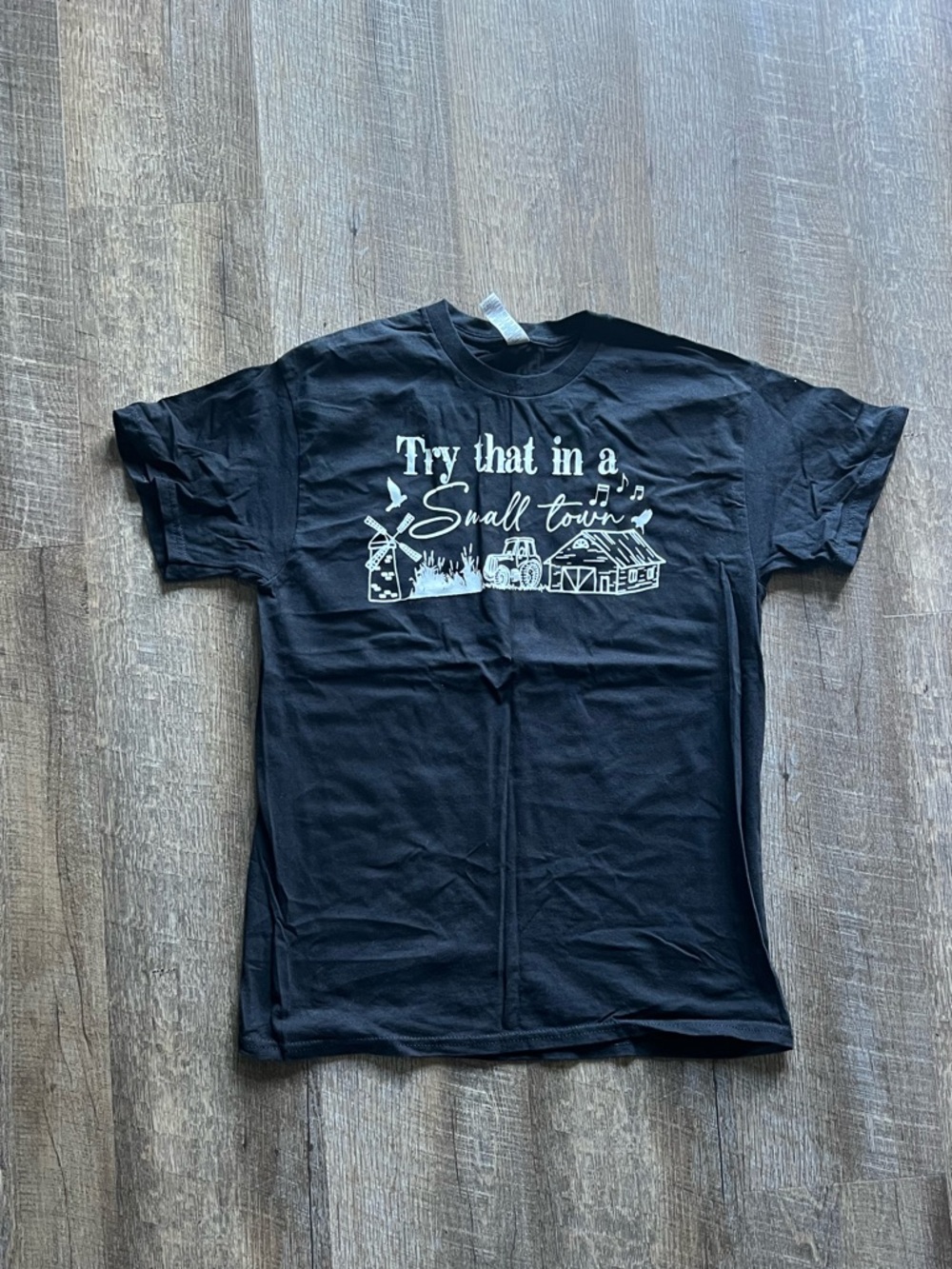 Gildan Black T-Shirt with White Screen-Print